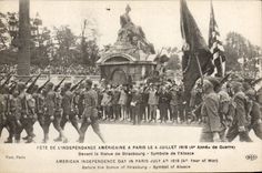 VINTAGE POSTCARD Militaria Fete American independence has Paris Statue July 4th, 1918 of Strasbourg Alsace