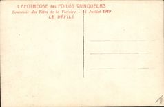 VINTAGE POSTCARD Militaria Apotheosis of the hairy winners Souvenir of the Festivals of the victory July 14th, 1919 the procession