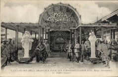 CPA Militaria Cantine des deux drapeaux pour les permissionnaires Croix Rouge americaine le theatre Guignol