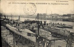 CPA Bateau Guerre Chalon sur Saone Chantiers Schneider & Cie Torpilleurs en construction