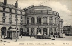 VINTAGE POSTCARD the Theater and the place of the town hall Rennes