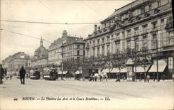 VINTAGE POSTCARD Rouen the Theater of Arts and the course Boieldieu Tram Horses