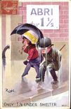 CPA Fantaisie Illustrateur Enfants Right Abri pour 1 1/2 Militaria