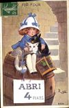 VINTAGE POSTCARD Fantasy Illustrator Child Cat Dog 4 place Perroquet Right Shelter
