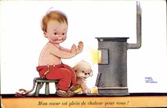VINTAGE POSTCARD Fantasy Illustrator Child Stove Dog Mabel Lucie Attwell