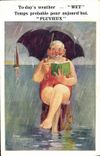 CPA Fantaisie Illustrateur Femme sous la pluie