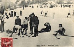 VINTAGE POSTCARD Winter sports Ski After a fall