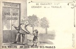 VINTAGE POSTCARD Alcool the cabaret is the enemy of the family Vins Beer Liquors