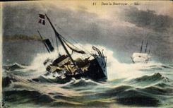 CPA Bateau Dans la bourrasque