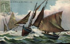 CPA Bateau Barques de peche par gros temps