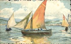 VINTAGE POSTCARD Sailing Boat (drawing with the hand)