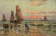 VINTAGE POSTCARD Sailing Bateau Fishes Sinning