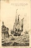 VINTAGE POSTCARD Sailing Boat Lougre entering to the port by heavy weather