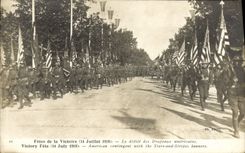VINTAGE POSTCARD Militaria Festivals of the victory July 14th, 1919 the procession of the American flags