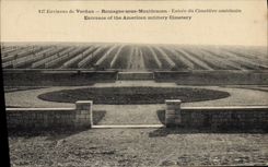 VINTAGE POSTCARD Militaria Surroundings of Verdun Romagna under Montfaucon Entered of the American cemetery