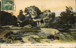 VINTAGE POSTCARD Drill of Fontainebleau the sphinx of the druids