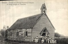 VINTAGE POSTCARD Madagascar Tamatave Temple of the French Protestant mission at the indigenous village of Tanambao