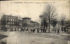 VINTAGE POSTCARD Toulouse Places the Saline one and Protestant Temple