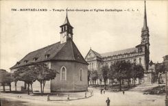 CPA Montbeliard Temple Saint-Georges et eglise catholique
