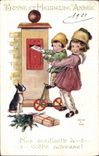 CPA Illustrateur Enfants Boite aux lettres Chien 