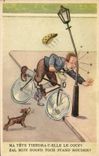 VINTAGE POSTCARD Illustrateur Child Bicycle Cycles Dog