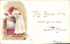 VINTAGE POSTCARD Illustrator Man out of nightdress