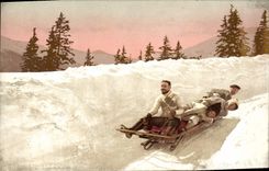 VINTAGE POSTCARD Winter sports Ski Toboggan Publicity To stack Swiss cheese Export