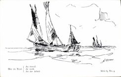 VINTAGE POSTCARD Sailing Boat the North Sea to work