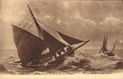 CPA Bateau Voilier Ver sur Mer Barques de peche par gros temps