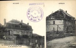 CPA Militaria Montfaucon Maison transformee en observatoire du Kronprinz et reprise par les americains 