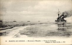 CPA Bateau Guerre Manoeuvre d'escadre Virage de cuirasses navigant en ligne de file
