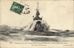 VINTAGE POSTCARD Boat War Pitching by heavy weather of an armor of squadron embarking a blade