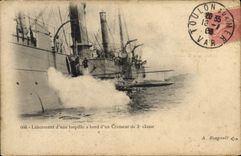 VINTAGE POSTCARD Bateau War Launching of a torpedo has edge of an armor of 3rd class