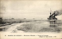 CPA Bateau Guerre Manoeuvres d'escadre Virage de cuirasses navigant en ligne de file