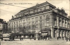 VINTAGE POSTCARD Rouen Theater of Arts and course Boieldieu Tram