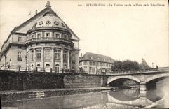 VINTAGE POSTCARD Theater seen of the place of the Strasbourg Republic