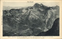 CPA Panorama du col du Lautaret Route de Briancon Route du Col de Galibier Le Grand Galibier Au fond Massif de Vanoise