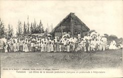 VINTAGE POSTCARD Madagascar Tamatave raised French Protestant mission in walk has Ampanalana
