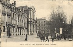 La POSTAL Nancy de la VENDIMIA coloca St Jean y templo protestante