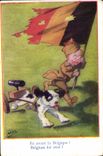 CPA Illustrateur Enfant Militaria Chien En avant la Belgique
