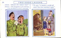 CPA Illustrateur Two good laughs Soldat Miltiaria Singe Gorille Enfant