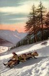 VINTAGE POSTCARD Winter sports Ski Women out of toboggan