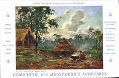 CPA Bateau Compagnie des Messageries Maritimes Hutte indigene Pays Kikuyu via Mombasa 
