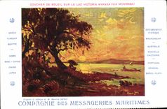 CPA Bateau Compagnie des Messageries Maritimes Coucher de soleil sur le lac Victoria Nyanza Via Mombasa