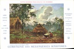 CPA Bateau Compagnie des Messageries Maritimes Hutte indigene Pays Kikuyu Via Mombasa