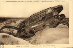 El tanque de Militaria de la POSTAL de la VENDIMIA ataca alemán el fuerte de Pompelle