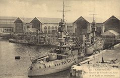 VINTAGE POSTCARD Boat Cherbourg War ships of the squadron of North and holds in construction