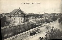 VINTAGE POSTCARD the theater Strasbourg Tram