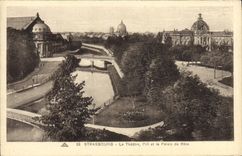 VINTAGE POSTCARD Strasbourg the theater the ille and the palate of the Rhine