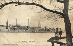 VINTAGE POSTCARD Cookies Olibet Factories of Suresnes Seen from of Longchamps
